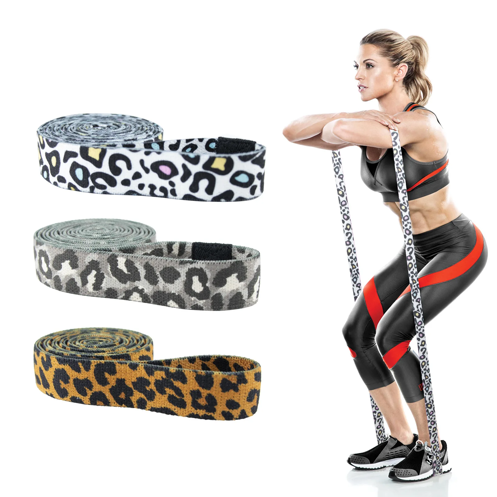

Amazon Dropping Custom Logo Elastic Workout Gym Marble Leopard Fabric 3 Pieces Long Resistance Bands, Customized color
