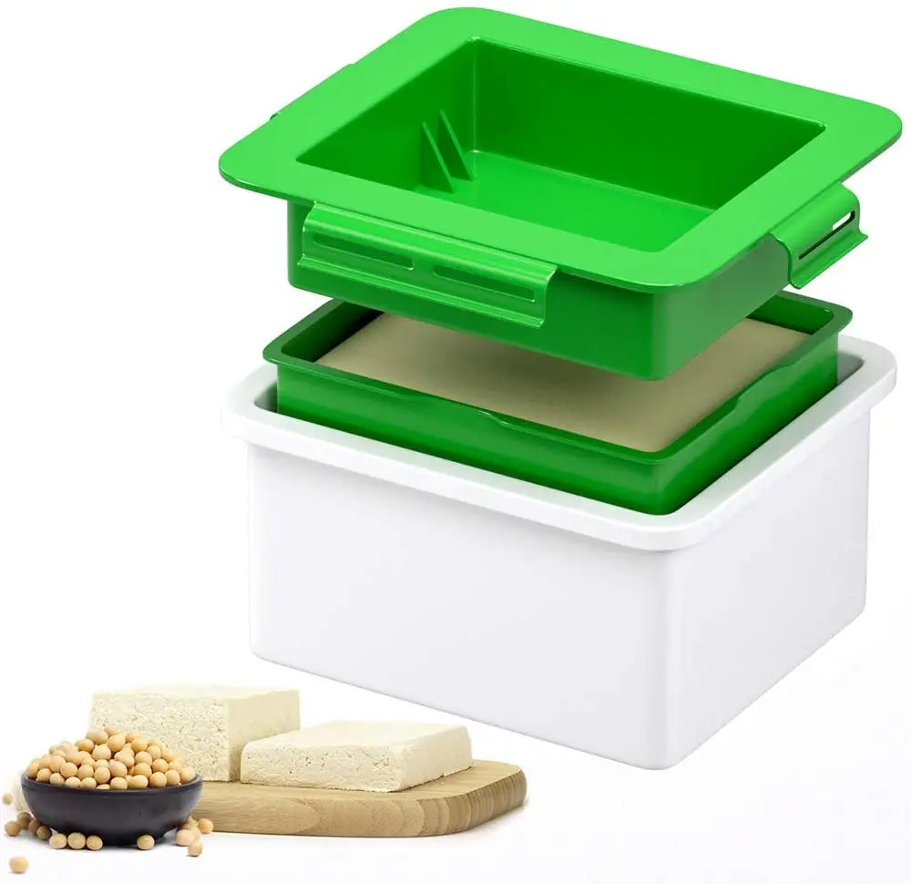 

Amazon Best Sell BPA Free Green Tofu Press Maker Plastic Tofu Press with Water Collecting Tray for Better Taste, Green/gray