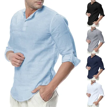 5 Colors Wholesale Mens Casual Linen 3/4 Sleeve Custom Shirt,Pakistan ...