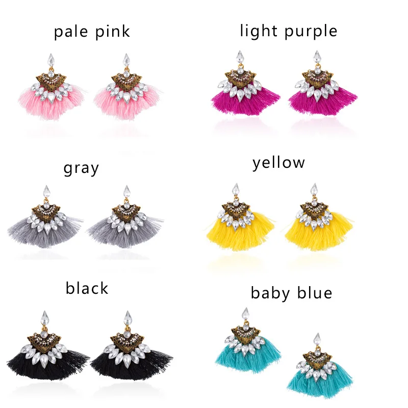 

JUHU New multicolor Bohemia ethnic fan shape tassel and alloy ear buckle simple earrings classic metal alloy jewelry for women, Golden sliver