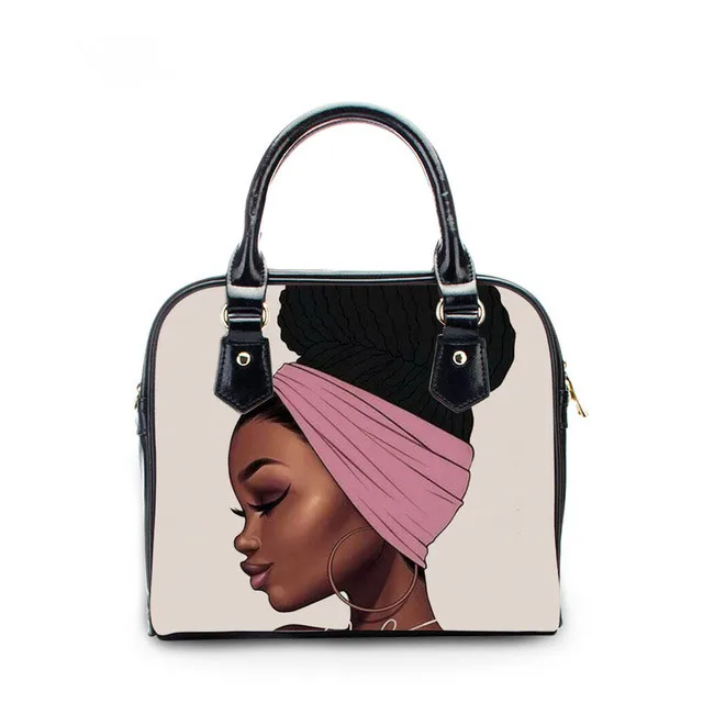 

2020 New Print African girl Shoulder Bag for Women Casual printing Custom Leather Handbag
