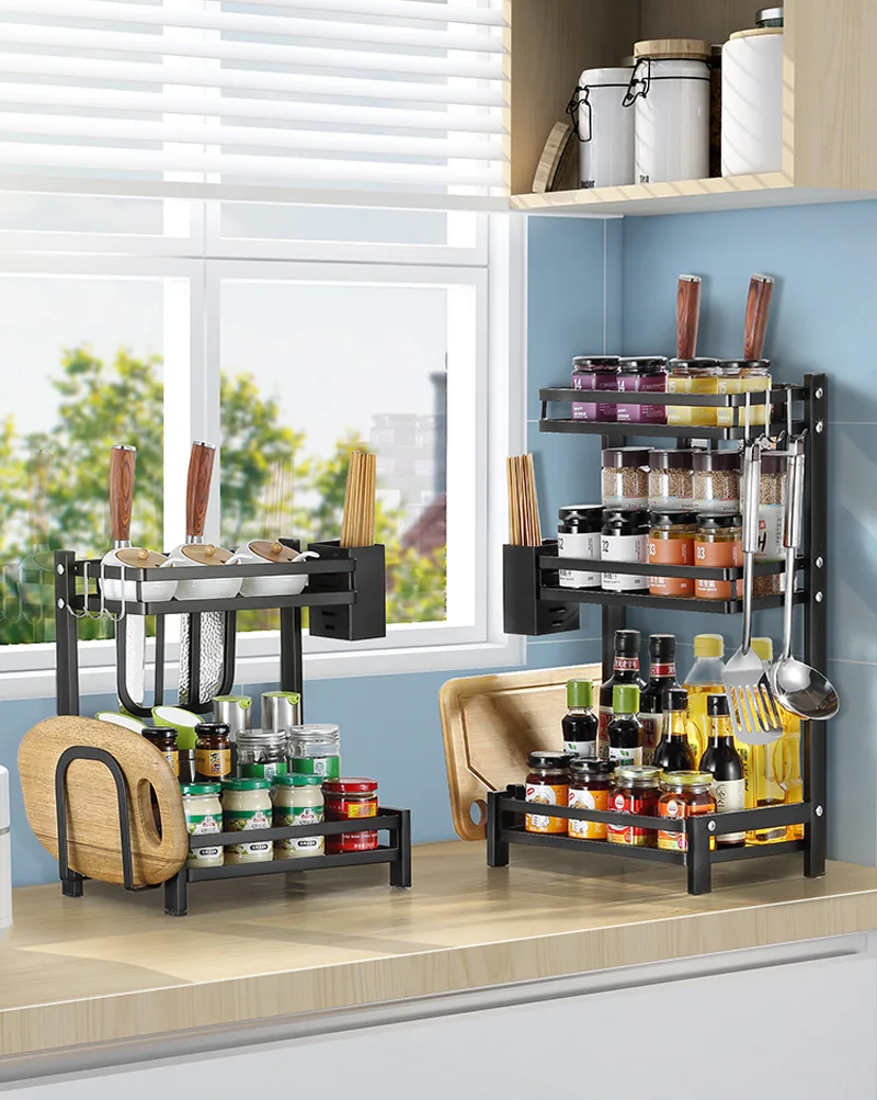 

Experienced Factory Offer Kitchen Finishing Seasoning Rack With Cover, Black