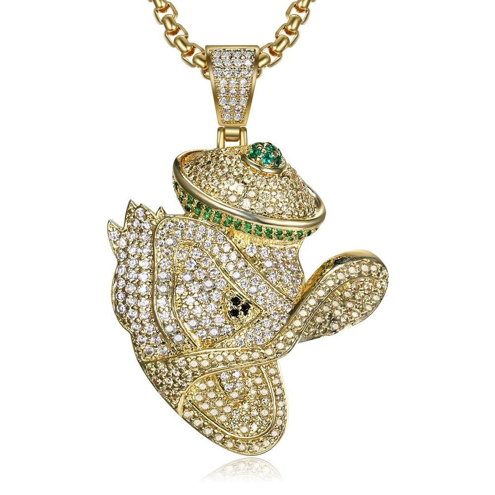 

Hip Hop Multicolor CZ Stone Paved Bling Iced Out Cartoon Duck Pendants Necklace for Men Rapper Jewelry Drop Shipping