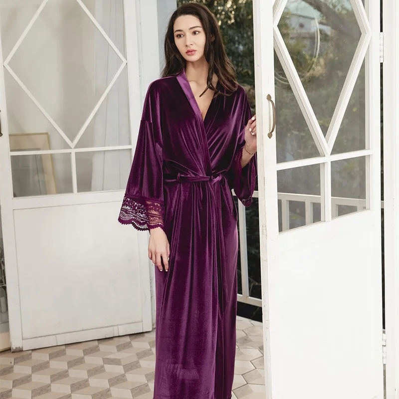 

Long Robe full length high quality robe for women support custom style soft velvet fabric 6041, Many colors