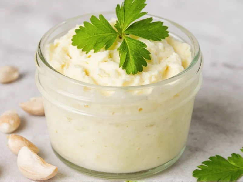 Whipped garlic butter in a jar with parsley garnish