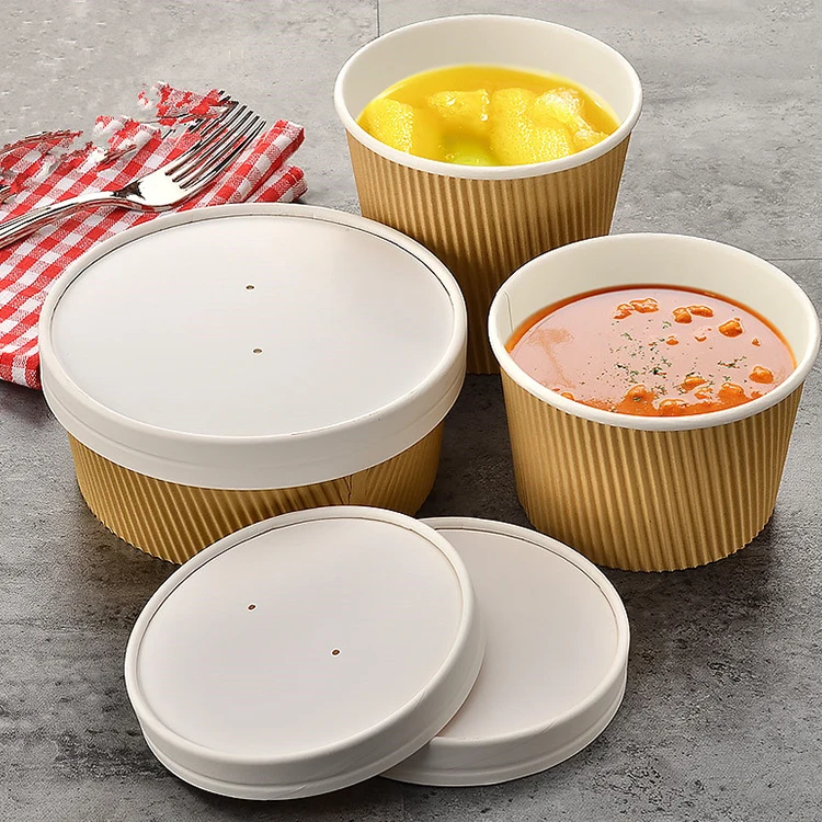 Wholesale Soup Bowl Ripple Wall Double Layer Kraft Paper Disposable Ice