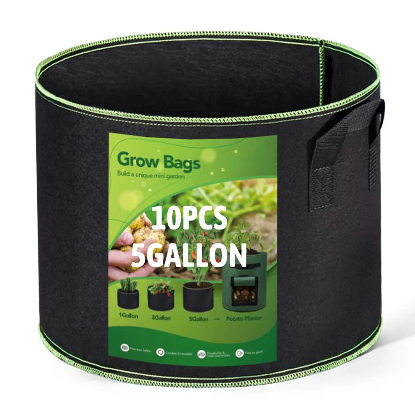 

10 Pack 1 2 3 5 7 10 15 20 25 30 Gallon Felt Grow Bags Heavy Duty Aeration Fabric Pots Thickened Nonwoven Plant Fabric Pots, Black