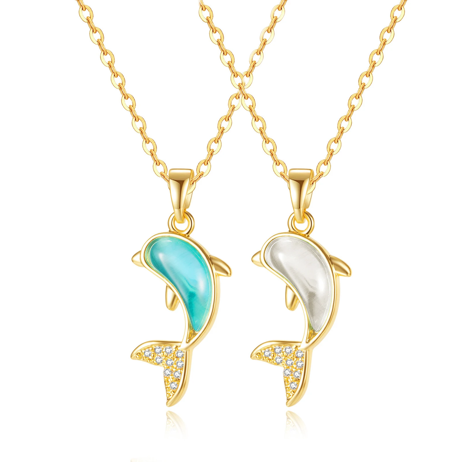 

Energinox Fashion Two-color zircon dolphin Patron saint of Love pendant Clavicle chain Stainless Steel Necklace