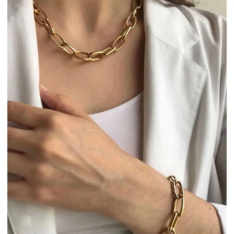 

12MM Stainless Steel Bold Oval Link Chain Toggle Necklace Thick Gold Necklace 18k Gold Plated Women Gold Chunky Necklaces