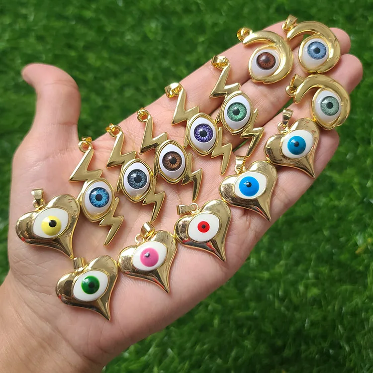 

JS1552 18K Gold Plated 3D Horror Heart LIghtning Crescent Shaped lucky Gothic Resin Egyptian Evil Eye of Horus Eyeball Pendants