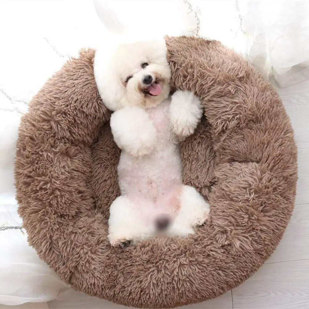 

2021 Removable Washable Calming Cuddler Faux Fur XL Eco Friendly Fluffy Chunky Anti Anxiety Donut Round Pet Cat Plush Dog Bed, Multiple colour