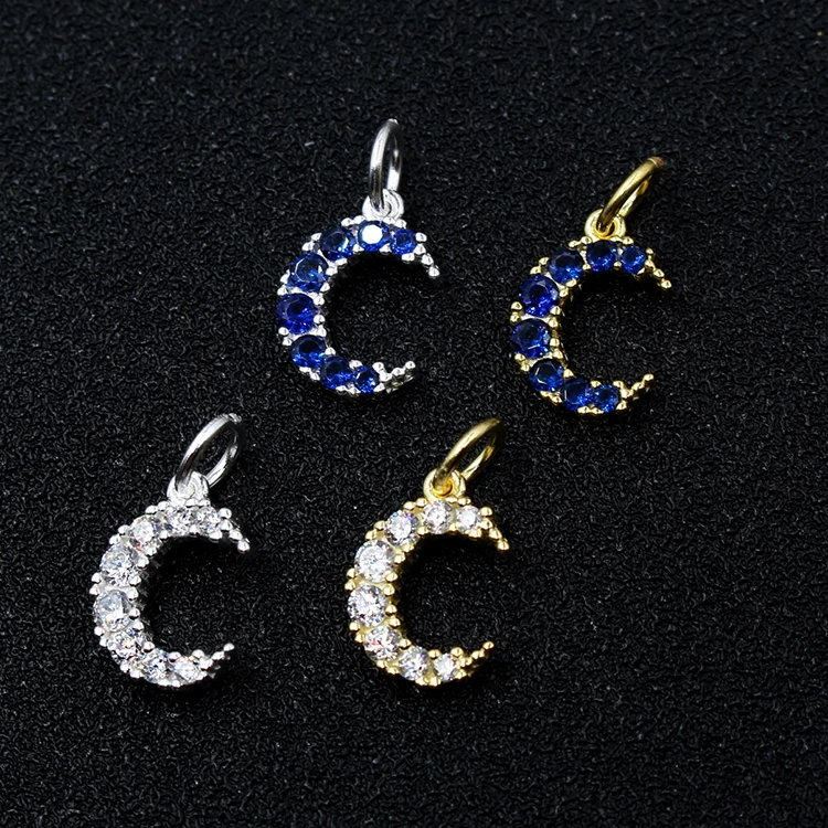 

Wholesale jewelry makingaccessory big crescent moon shape 925 sterling silver CZ pendant