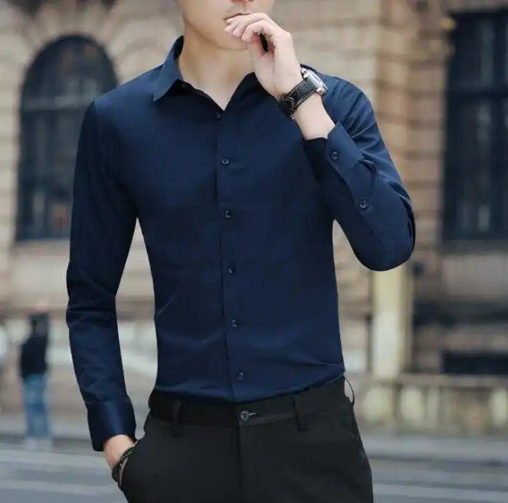 White Shirt Men's Long-sleeved Slim-free Solid Color Professional ...