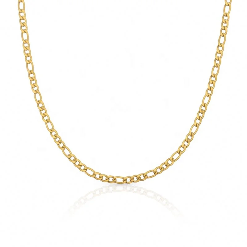 

Chris April fashion jewelry in stock PVD gold plated 316l stainless steel Figaro chain necklace for women, Yellow gold