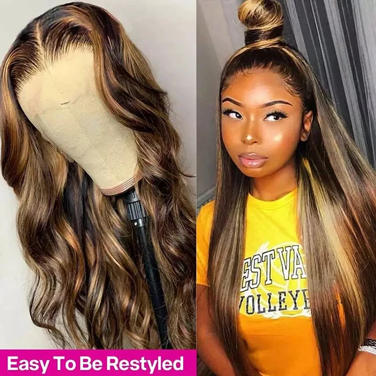 

Straight Lace Frontal Human Hair Wigs With Baby Hair Ombre T Part Honey Blonde Highlights Brazilian Long Wigs for Black Women