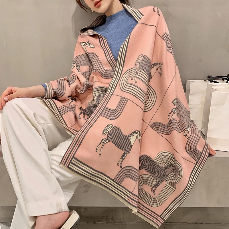 

Luxury Thick Cashmere Scarf Women Design Warm Pashmina Blanket Shawls Bufanda Poncho Ladies Warps Neckerchief Echarpe, Customized color