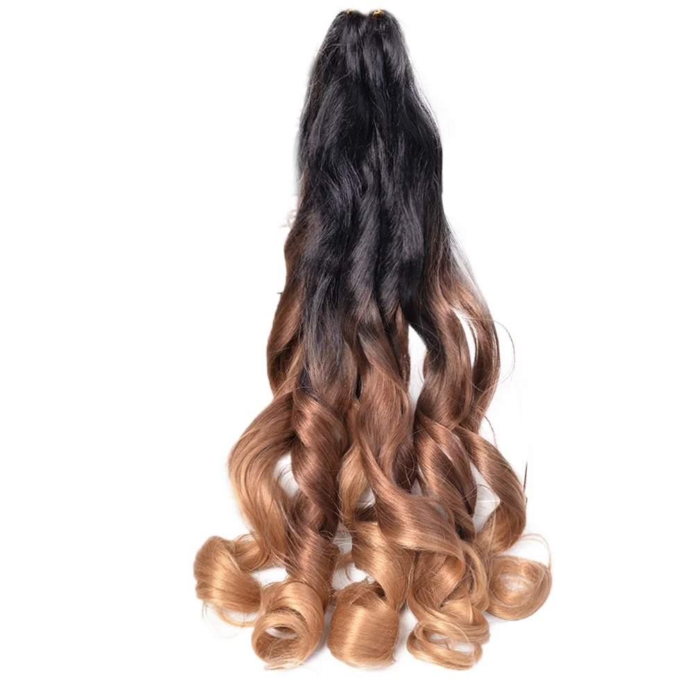 

75/150g Prestretched Spiral Curl Ombre Color Crochet Hair Attachment For Braids French Curls Synthetic Braiding Hair Extensions, As picture shown big wave crochet braids