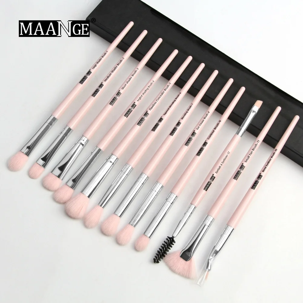 

12PCS Champagne Eyeshadow Makeup Brushes with Leather Case Eyeliner Eyebrow Eyelash Makeup Brushes Set, As picture