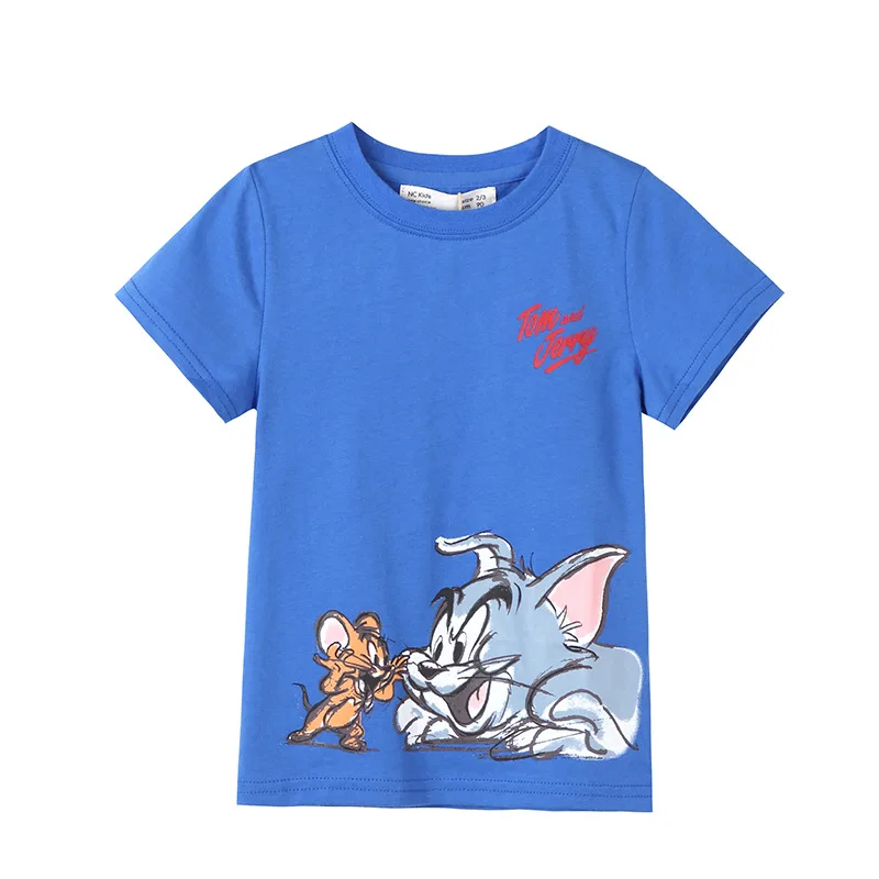 

Summer 2020 new cartoon cat and mouse pattern short-sleeved cotton T-shirt, Red,blue