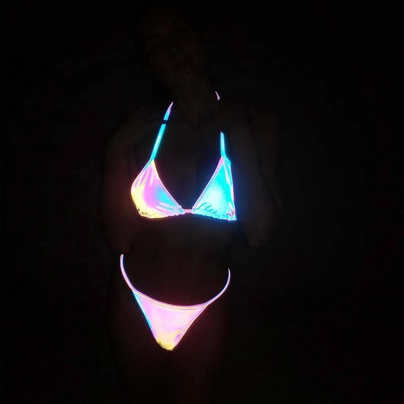 

FFX106 Colorful Bathing Suits Wholesales Women Fashionable Swimwear Maillot De Bain String Swimsuit Reflective Bikini In 2021, Accept custom color