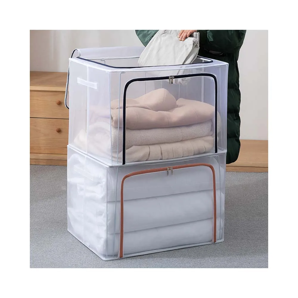 

2022 Mesh Transparent Storage Box Steel Frame Storage Box Zipper Finishing Waterproof Moisture-proof Storage Box