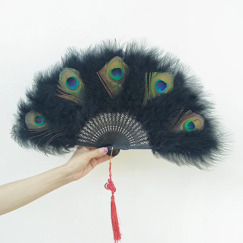 Fk Black Feather Fan Peacock Feather Hand Fans For Wedding Bride Hand