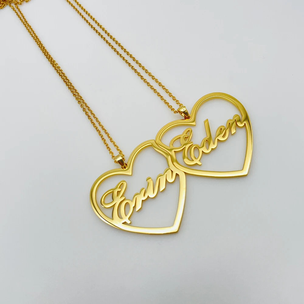 

ShangJie OEM 2022 Custom Name Jewelry Heart Family Couple 18K Gold Plated Stainless Steel Necklace, Gold/rose gold/silver