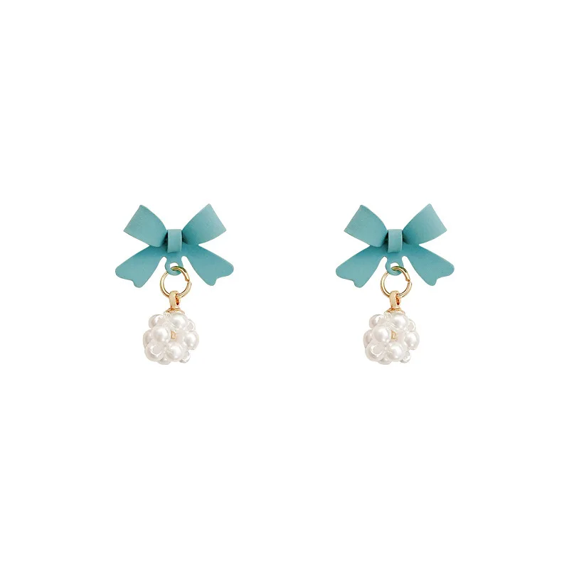 

Hainon pearl earrings Blue Butterfly bow romantic stud earring Fashion style women earring gift alloy elegant jewelry, Picture shows