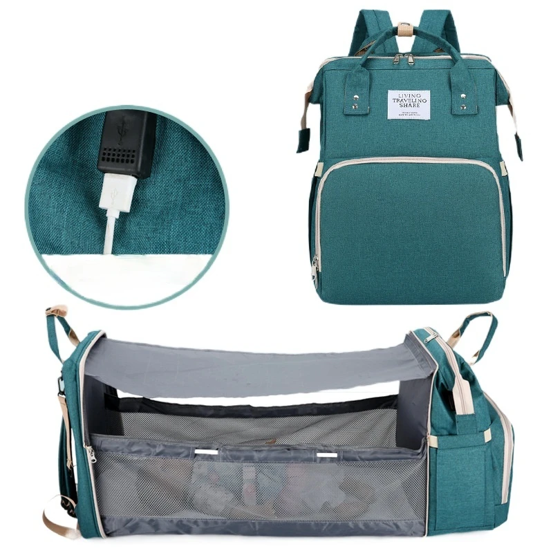 

Mummy Multifunctional Portable custom USB backpack nappy baby diaper bag with bed
