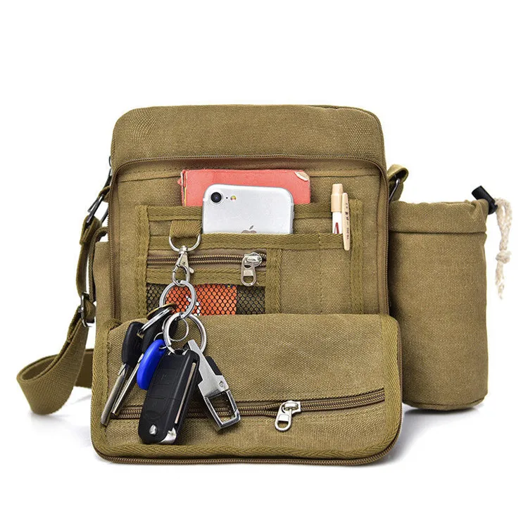 

Multifunction Casual Canvas crossbody Bag women men outdoor canvas messenger bag, Khaki black coffee