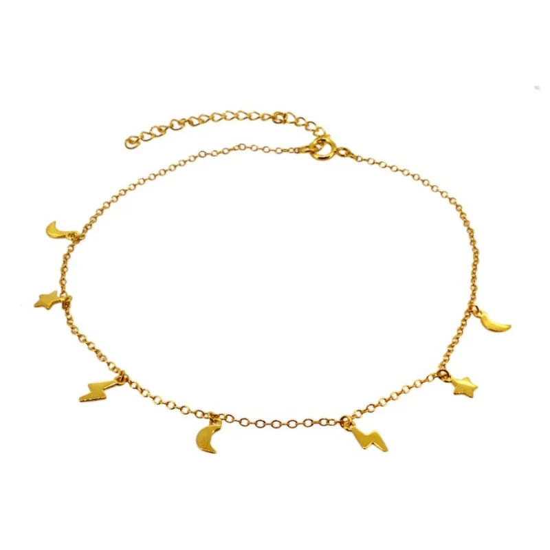 

18k gold plated S925 Sterling Silver ctue star moon lightning Anklet for women kids