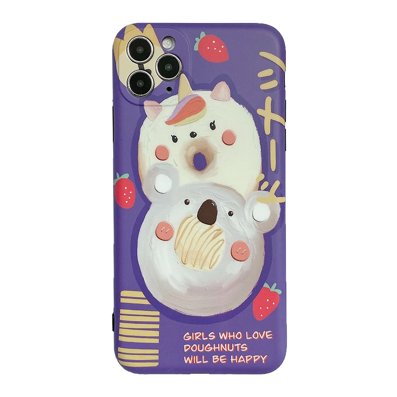 

New Donuts Little Animal Cartoon Private Pattern IMD Phone Case For iPhone 12 Pro MAX 11P X/XS XR 7 8 Plus Clean IMD Cover Coque