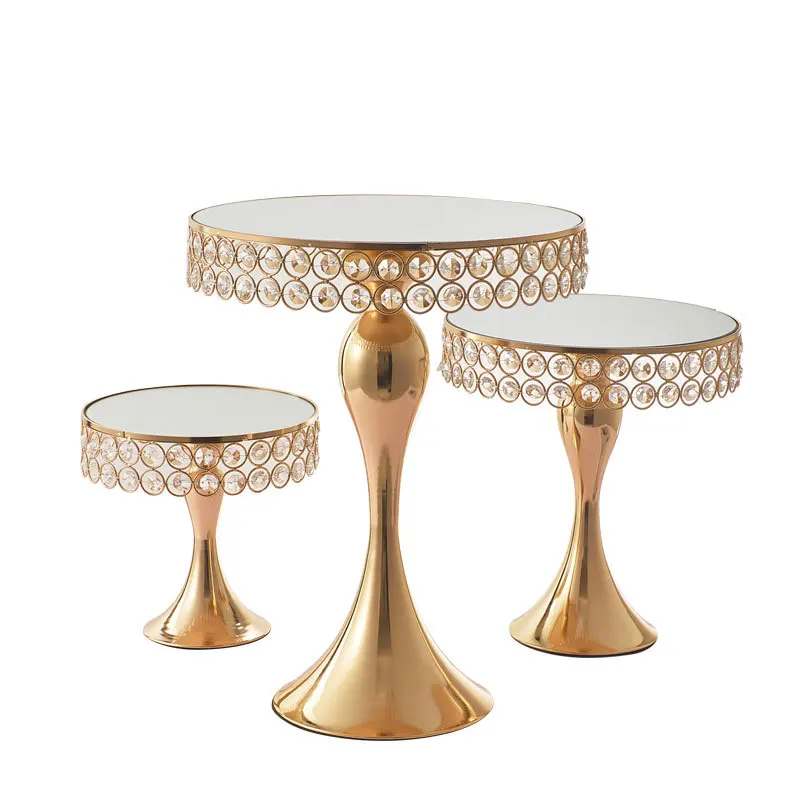 

In Stock Crystal Mirror Cake Stand Party Birthday Dessert Display Rack Wedding Gold Cake Stand, Gold/silver