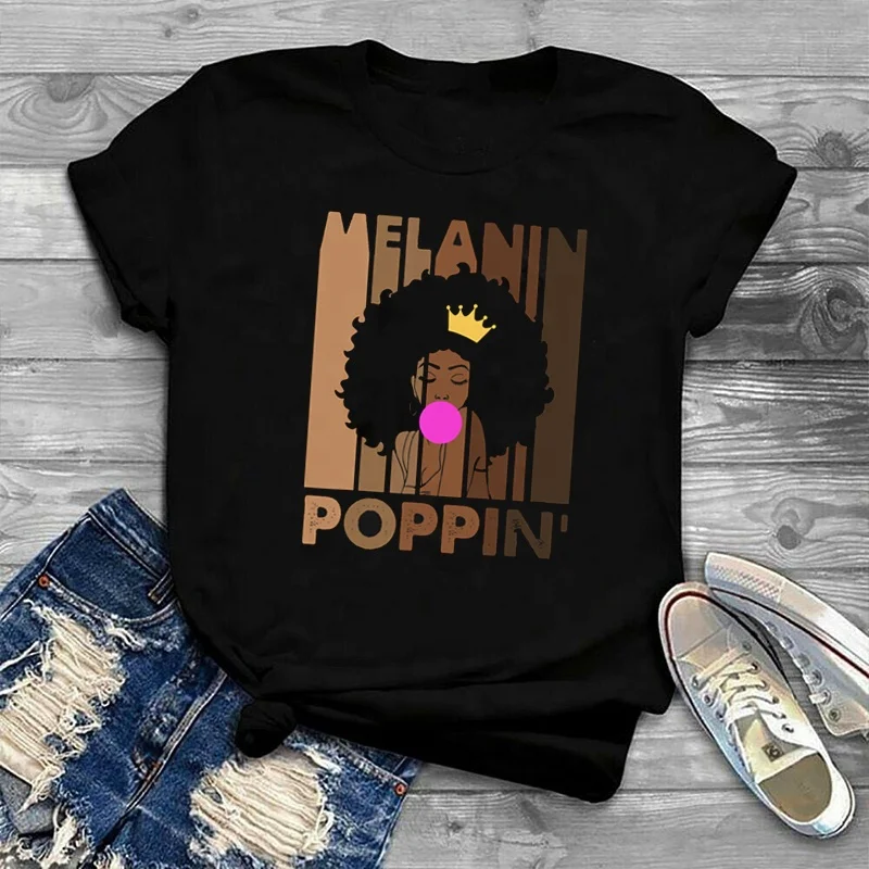 

Wholesale Woman Black Queen T Shirt Melanin Queen t shirt Women Tops Tee African Black Melanin Female T-shirt, Pictures shown