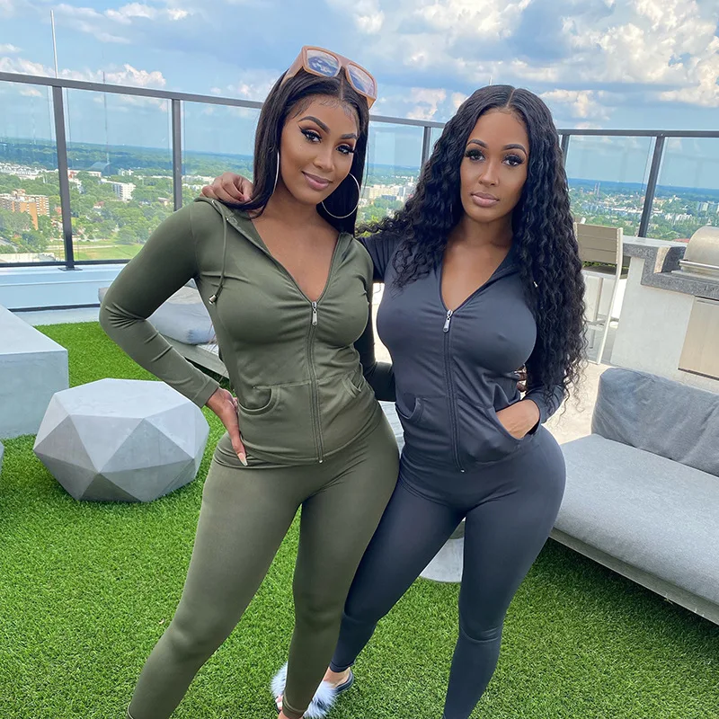 

2020 Unbranded Fall Fashion Sexy Zipper Front Jogger Outfits Two Piece Pant Set Hoodies Casual Tracksuits For Women