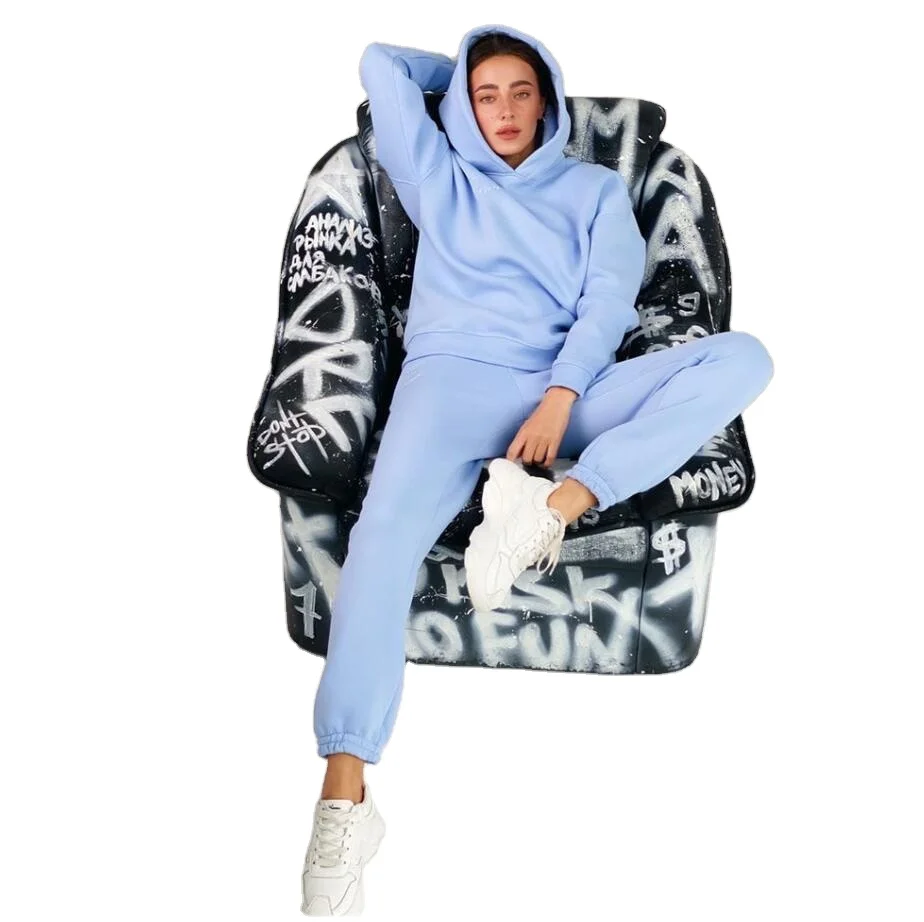 

New arrived Solid candy color women's hoodie two piece set sport wear, Picture color