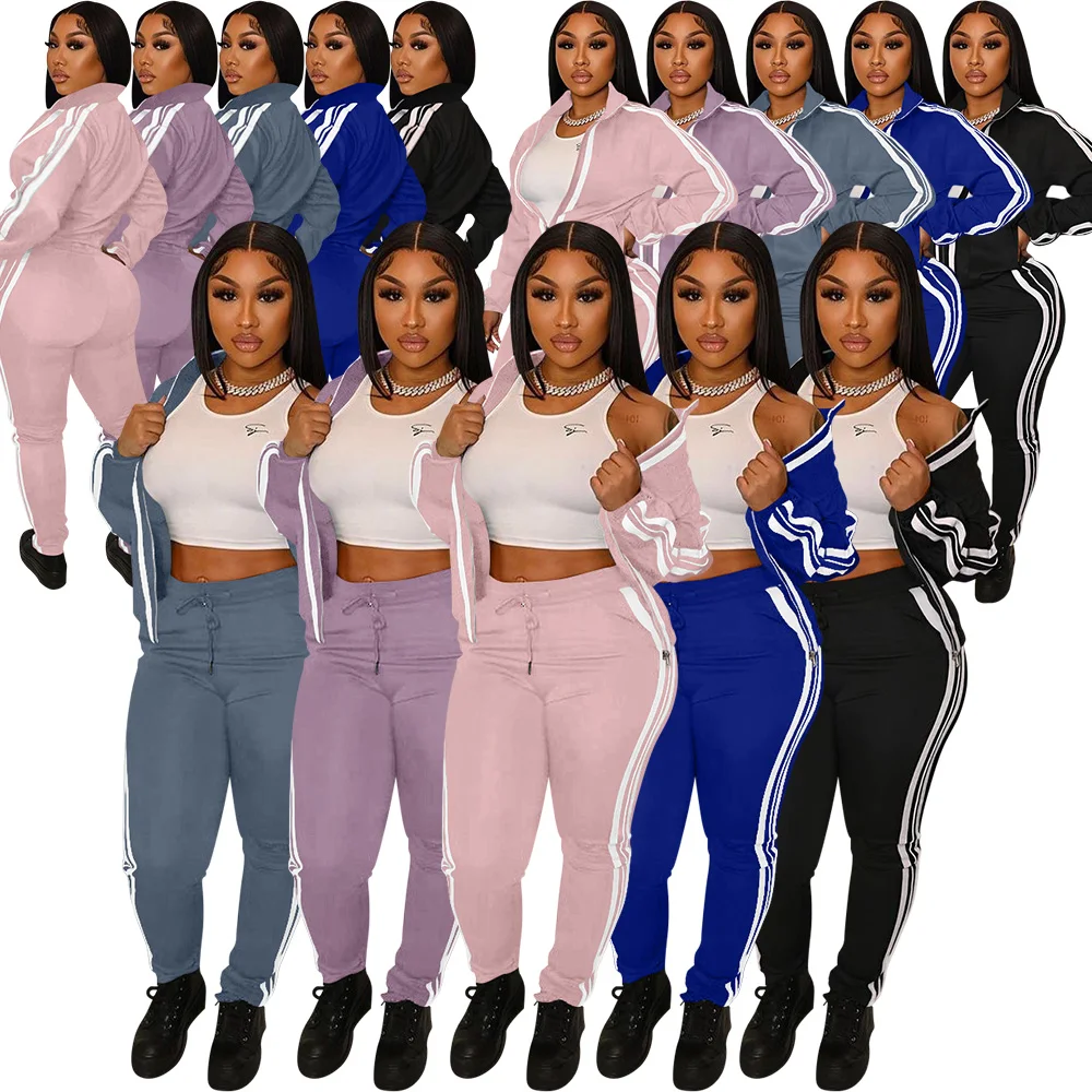 

2021 Fashion Women Casual Splicing Sports Suit Two Piece Set Women Set Women Sweatsuit Set Tracksuit for Autumn and Winter, Picture color