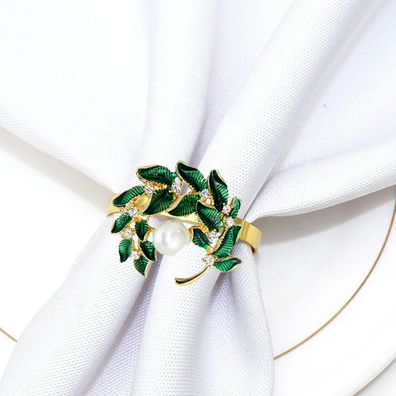 

Spring Napkin Rings Green Leaf Wreath Flower Napkin Holder for Wedding Christmas Party Dinner Table Decor HWL59