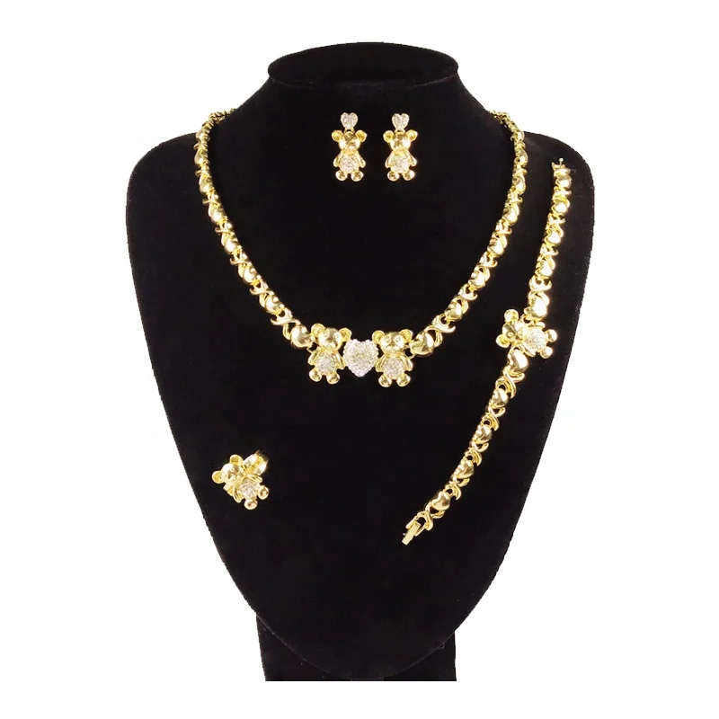 

No Fade Wholesale Newest Latest Arrival XOXO Teddy Bear Jewelry Sets Xo African Beads Jewelry Set Women Jewellery, Gold silver