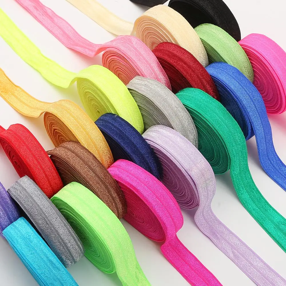 

5 Yard/roll 15mm Solid Shiny FOE Fold Over Elastic Bands Hair Tie Headband Dress Lace Trim DIY Sewing Accessories, 21 colors