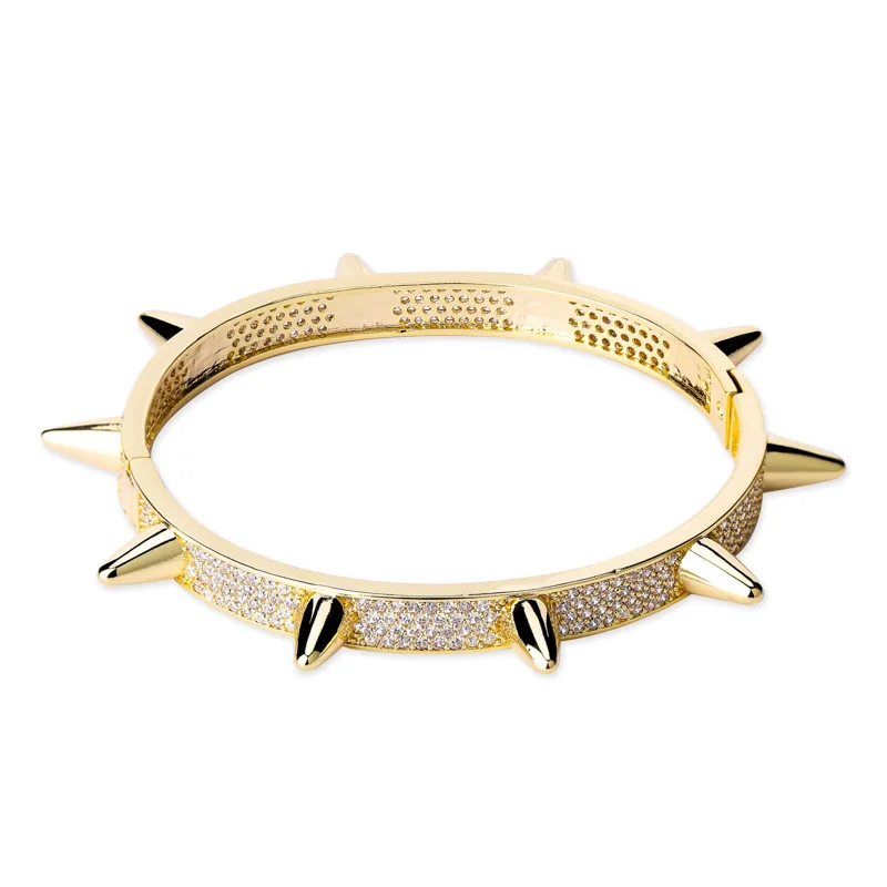 

Drip Letter Spiked Bracelet for Men Hip Hop Gold Color Chain Zircon Copper Link Fashion Rock Jewelry
