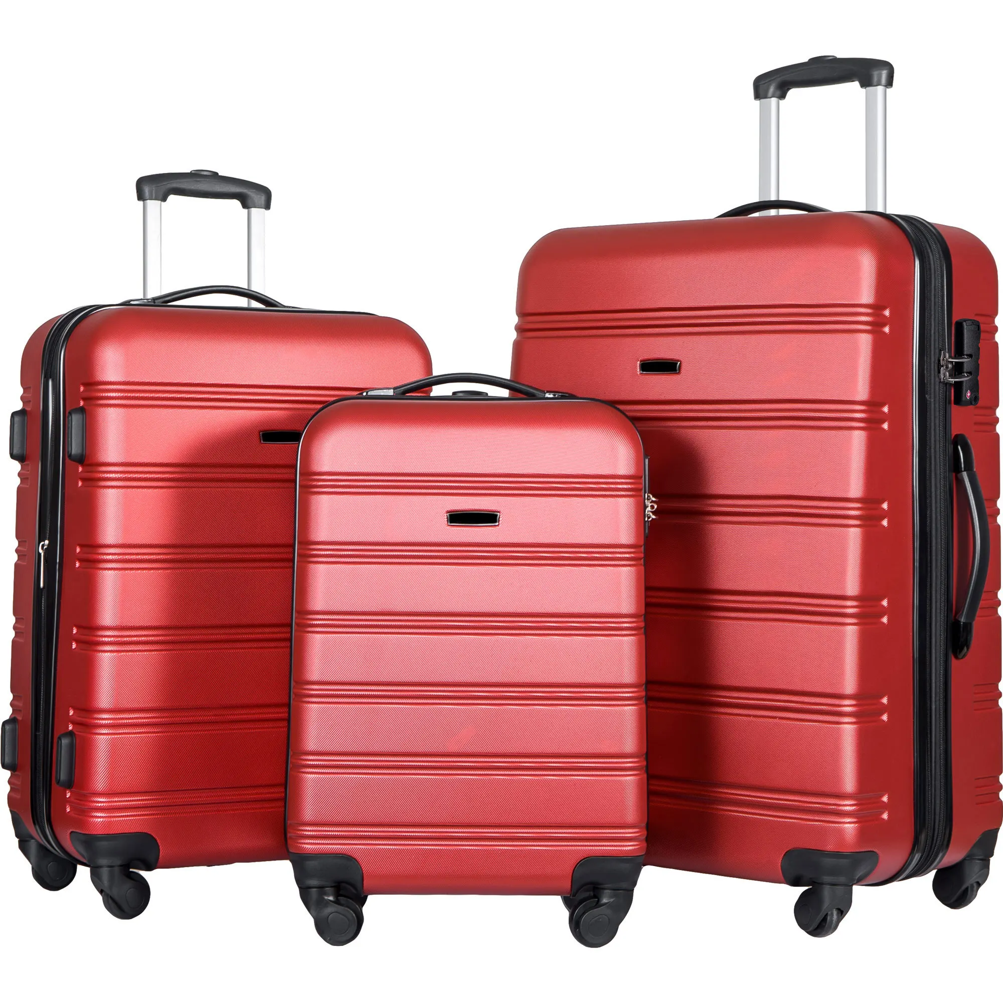 

3 Piece Luggage Set Hardside Spinner Suitcase with TSA Lock 20" 24' 28" Available, Red