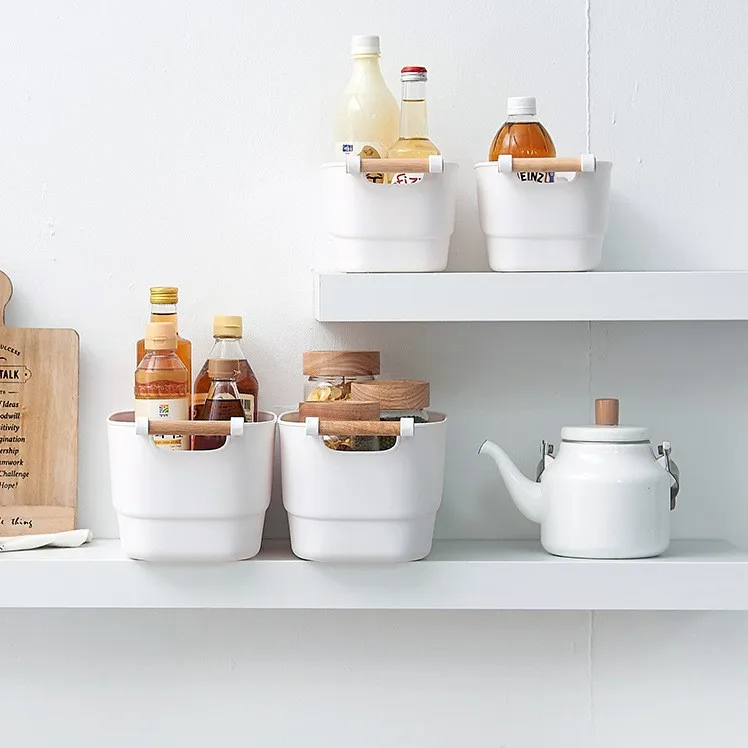 

Hot selling cloth storage basket storage plastic with wood handle