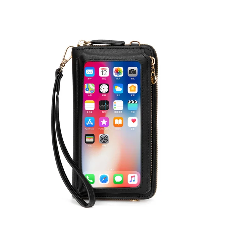

Wholesale price new design fashion pu leather rfid woman touch screen mobile phone bag, Yellow,wine red,purple,light grey,dark blue,black,pink,red
