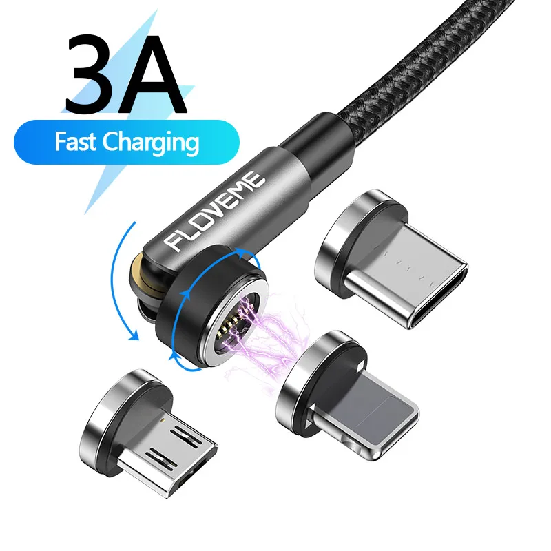 

Free Shipping 1 Sample OK FLOVEME CE FCC RoHS 540 Degree Rotation 3A Fast USB Charger Cable Magnetic Charging Cable