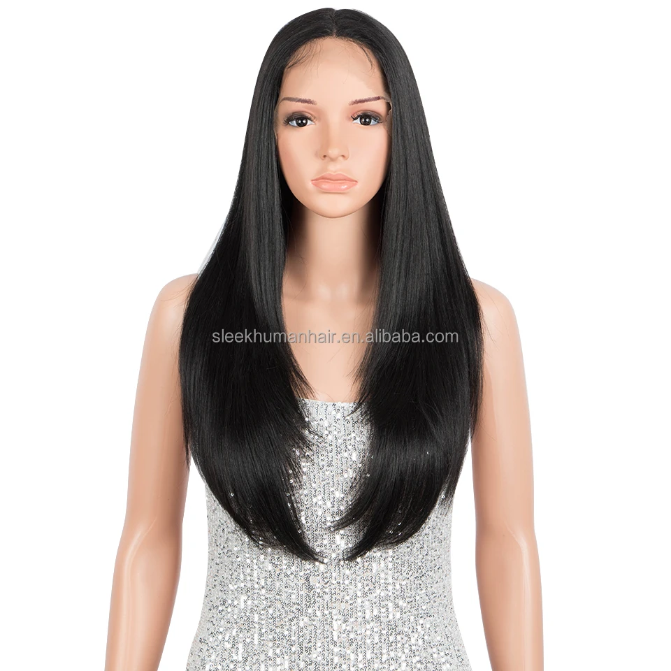 

Wholesale Price Preplucked Straight Synthetic Lace Front Wig Premium With Highlights Synthetic Human Hair Blend Wigs