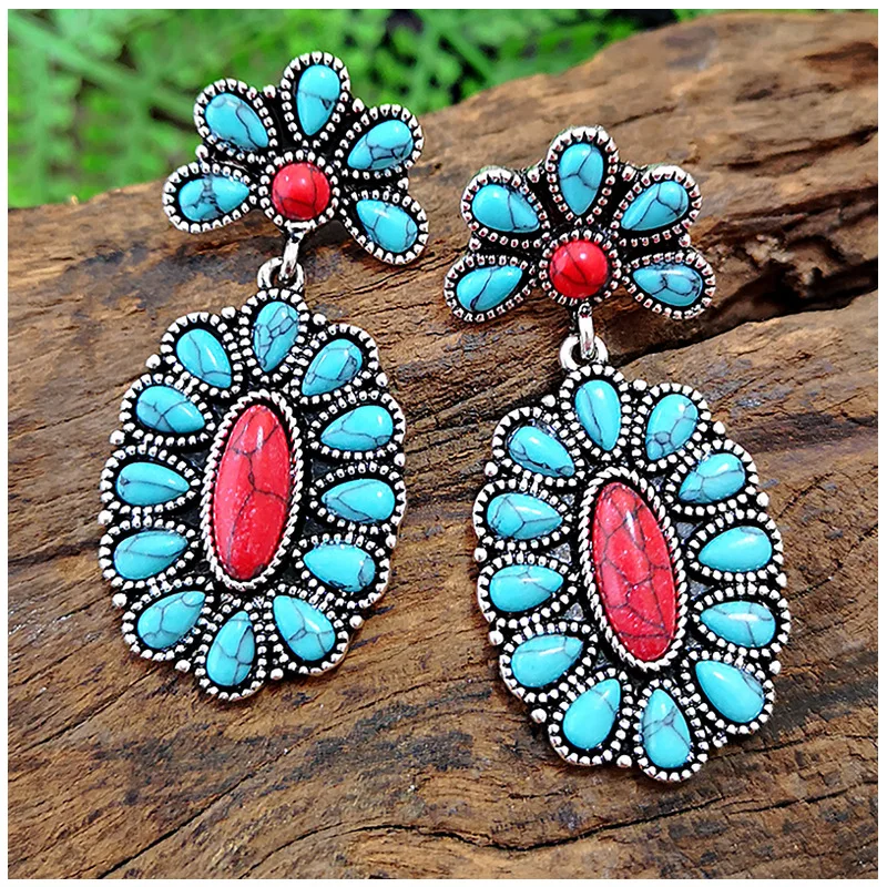 

Boho Natural Southwestern Navajo Turquoise Cluster Earrings