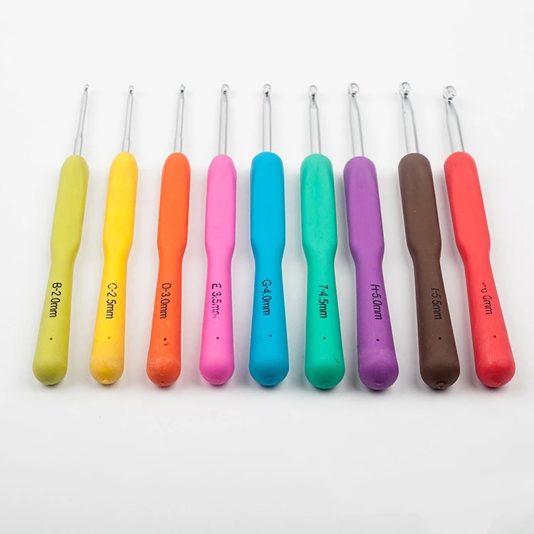 

A Set of 9 Soft Handle Colorful Aluminum Head Crochet Tool Set Wool Needle Hand Crochet Hook