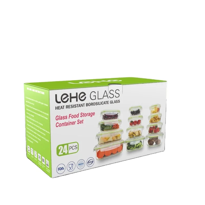 

Hot selling high quality glass bento lunch airtight box set 12 PCS with pp lids suitable for microwave, Green
