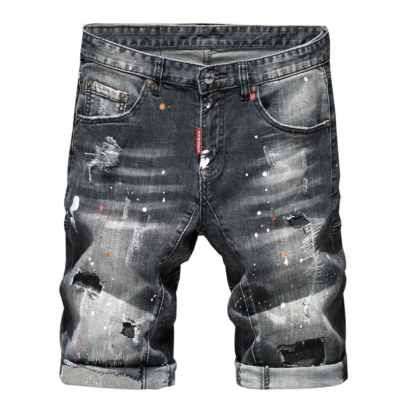 

Custom Wholesale Casual Luxury Plus Size Ripped Distressed Blue Scrunch Cotton Denim Jeans Male Men Shorts, Picture color